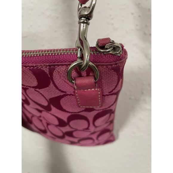 Vintage Y2K 90s Coach Signature Small Leather Crossbody Shoulder Bag Canvas Pink - Picture 11 of 14